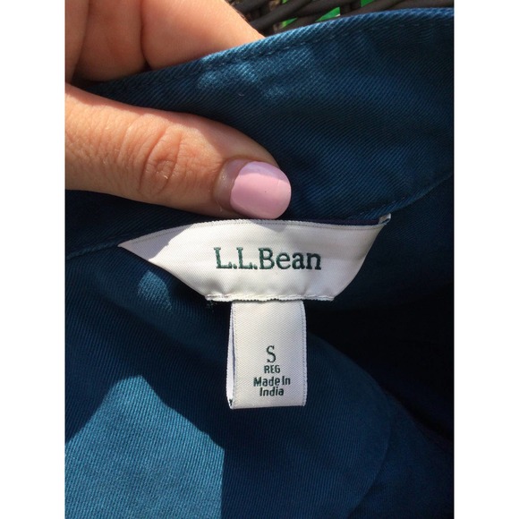 L.l.bean womens fabric jacket size small button blue turquoise 100% Pima cotton - Picture 11 of 13